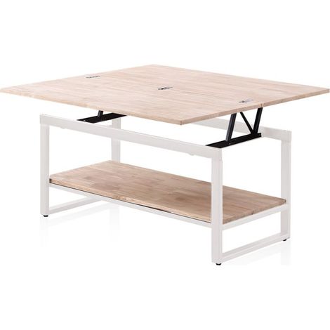 Mesa de centro elevable extensible Rens Blanco - Roble 90cm (ancho) x 62cm (alto) (1/5)