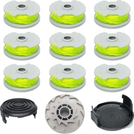Ersatzspulen für Worx Freischneider WA0014 WG168 WG184 WG190 WG191, Weed Eater - 6,1 m 0,2 cm mit Kappen WA0037 (10 Spulen, 2 Kappen) (1/5)