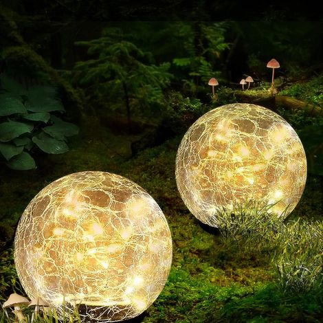 Lampes solaires sphériques étanches pour extérieur – Lampes solaires de jardin avec verre craquelé – Éclairage d'ambiance au sol pour jardin, allée et terrasse – Lumière chaude (1/5)
