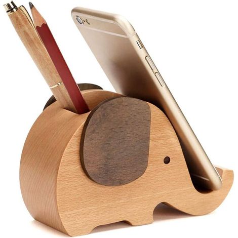 Mini Wooden Elephant Pen Holder with Phone Stand (1/5)