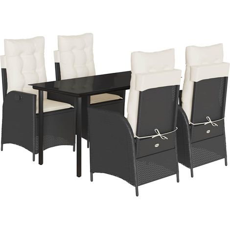 Ensemble à manger de jardin coussins 5pcs  Mobilier de jardin Noir Résine tressée (1/5)