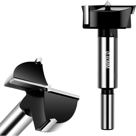 Mèche Forstner, 60mm Foret Forstner pour bois, Mèches Forestières avec Tige Ronde, Foret à Bois en Alliage de Qualité Supérieure, pour Le Bois Dur, Le Plastique, Le Contreplaqué (1/5)