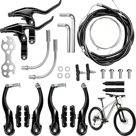 Kit de Frein de vélo, Set de Frein de Vélo Complet, Kit de Leviers de Câble D'étrier de Frein, Frein VTT avec Leviers Patin Cable Frein Velo, Frein Velo, pour Velo Pliable VTT BMX (1/5)