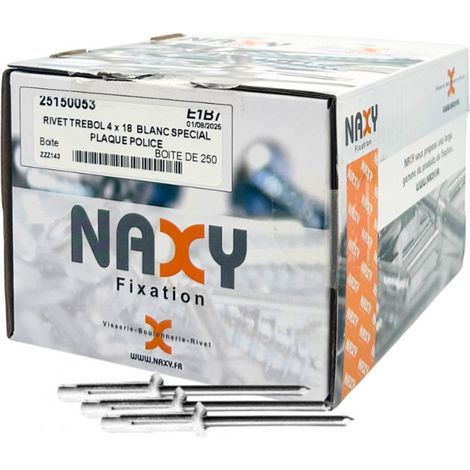 Boite de 250 rivets trébol pour plaque d'immatriculation 4x18mm Blanc Naxy