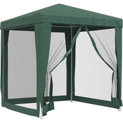 Tente de réception avec 4 panneaux latéraux en filet, verte, 2x2 mètres, polyéthylène haute densité (PEHD). (1/5)