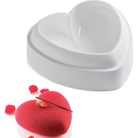Moule à gâteau en silicone, en forme de cœur, blanc, 19 x 19 x 7 cm, ustensile de pâtisserie (1/2)