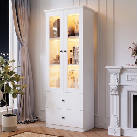 Vitrine LED 60x36x165 cm en MDF blanc mat, avec rangement pour salon, moderne FloraGrace (1/5)