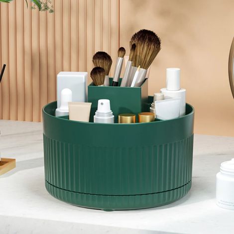 Boîte de rangement pour pinceaux de maquillage (vert foncé), boîte de rangement rotative à 360° (1/4)