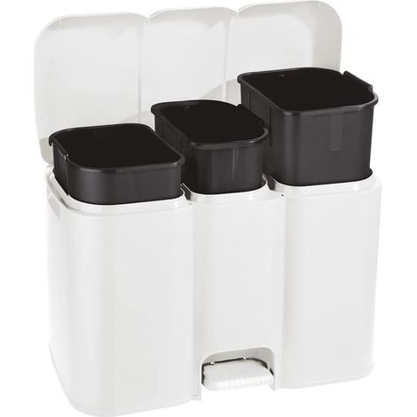 PATTUMIERA PATTY 3 DIFFERENZIATA COLLEZIONE AURORA BIANCO 13 + 8 + 13 L MISURE 58.5 X 32 X H 41.5 CM 3 SCOMPARTI (1/4)