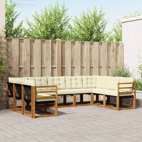Outdoor-Sofagarnitur 9 pcs Natur und Creme Massivholz Akazie