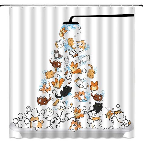 Filiyano-Rideau de douche à motifs animaux (chat et chien) pour baignoire et douche d'enfants (garçons et filles), 180 x 230 cm (70 x 90 pouces).