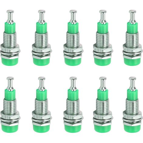 Lot de 10 prises bananes femelles nickelées 2mm, bornes de montage sur panneau vert (1/5)