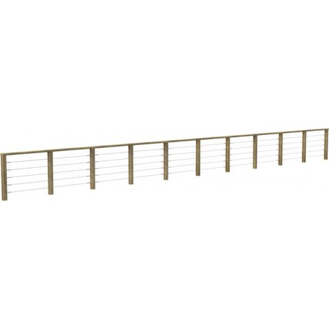 Kit Garde-Corps JERSEY Longueur = 11,5 m - Bois d'Epicea Traité Autoclave 4 - Tendeur en Inox - Recoupable - Montage Facile