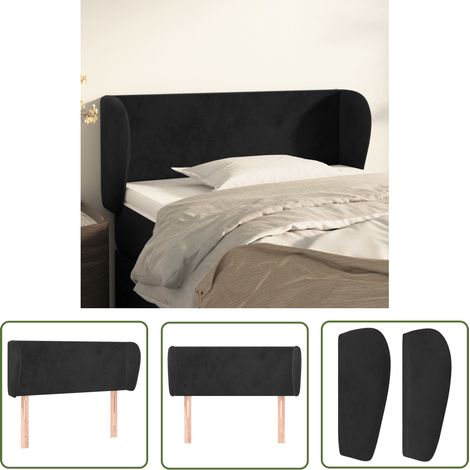 Tête de lit avec oreilles, Résistante et économique, Panneau de lit, Noir 103x23x78/88 cm Velours OIB4460E (1/5)