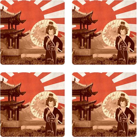 Set de 4 dessous de verres Décor Japon Cbkreation