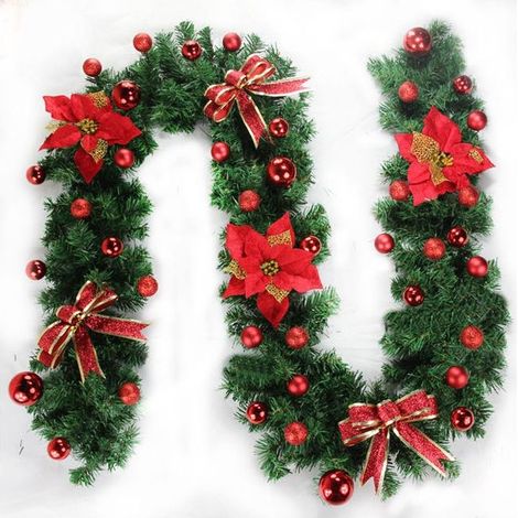 Guirlande de Noël de 270 cm avec lumières LED, couronne artificielle ornée de fleurs dorées, guirlande décorative de Noël (1/5)