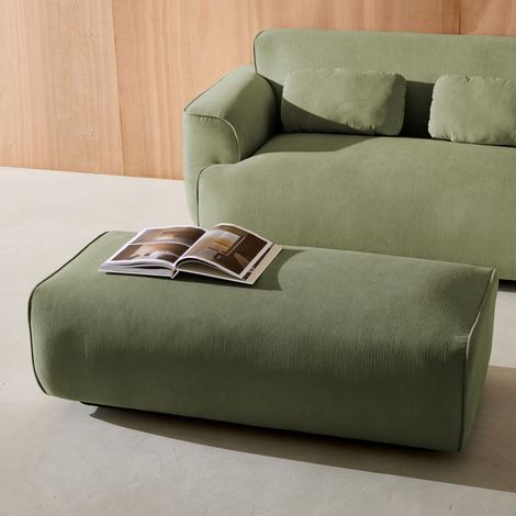 Pouf. module pour canapé. repose-pieds pour canapé d'angle 2 places en velours côtelé vert. L 123 x P 60 x H 41cm - Wallas