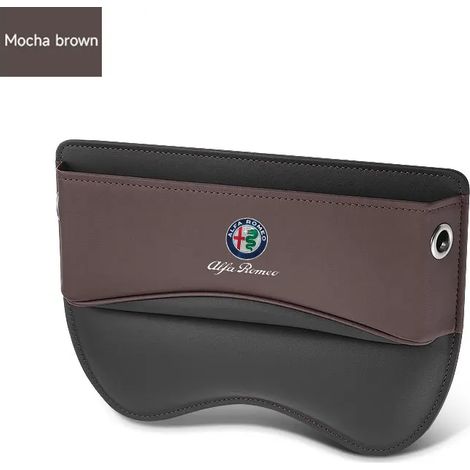 Boîte de rangement en cuir marron pour siège auto, avec poches de remplissage, compatible avec Alfa Romeo 159, 147, 156, 166, Giulietta, Giulia, Mito et Spider. (1/5)