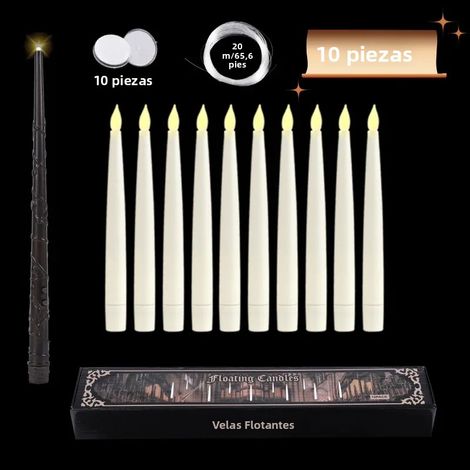 (10) Bougies flottantes avec baguettes magiques - Flamme LED - Lumière chaude - Décorations d'Halloween (1/3)