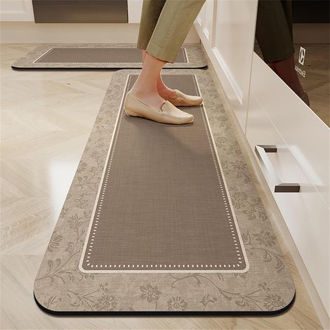JSSEVN - Absorbent Kitchen Mat, Non-Slip Kitchen Mat, Beige, Simple, Diatomite Kitchen Mat in Front of Sink, Washable Kitchen Mat (50x80cm, Brown) (1/5)