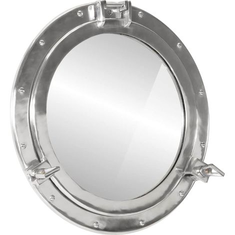 Bullaugen-Spiegel Wandmontage Ø50 cm Aluminium und Glas