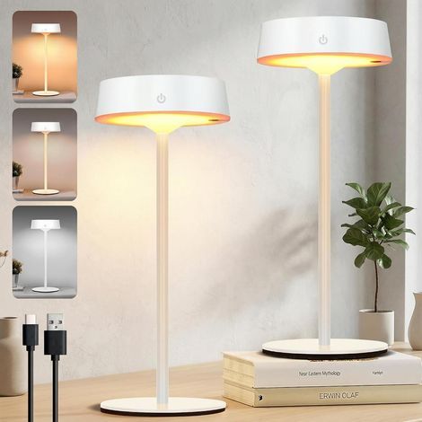 Wireless & Solar LED Outdoor Table Lamp with Touch Switch, USB Rechargeable, 3 Colour Temperatures, Continuously Dimmable for Indoor & Outdoor Use (White, Pack of 2) (1/5)