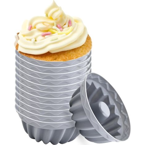 Lot de 12 moules à muffins en silicone pour la cuisson - Moules à muffins et cupcakes - Réutilisables - Antiadhésifs - Pour beignets, pudding,Gris Foncé,Gris Foncé (1/5)