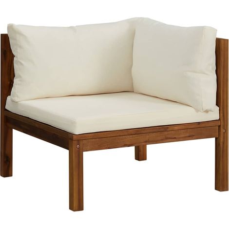 Divani da Giardino Divano Angolare Modulare Cuscini Bianco Crema in Legno d'Acacia (1/5)