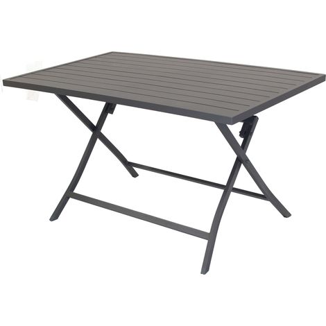Tavolo rettangolare 130x75 cm da esterno giardino  con struttura in alluminio e piano effetto doghe Oriental -  DarkGrey