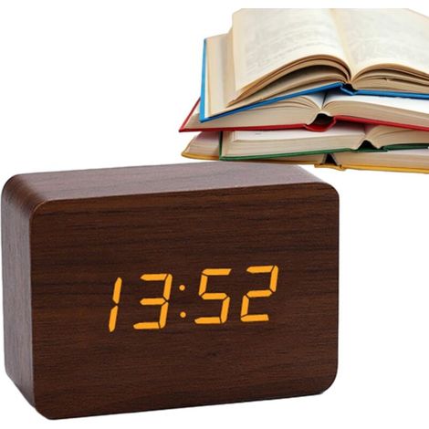 Réveil Numérique en Bois, Horloge Digitale De Chevet avec Grand Écran, Contrôle du Son, Horloge Électrique en Bois pour Le Chevet, La Chambre À Coucher, Réveil De Bureau (1/5)