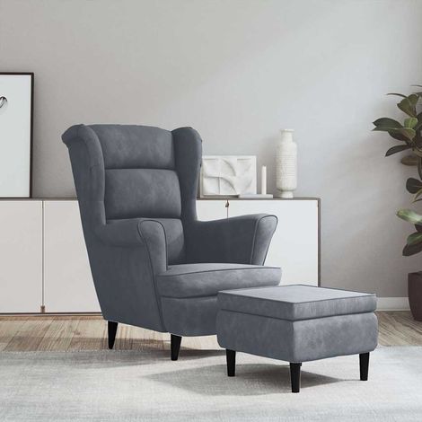vidaXL Ohrensessel mit Hocker Dunkelgrau Samt (1/5)
