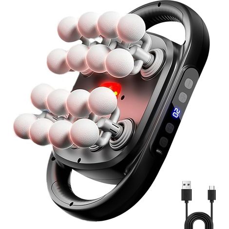 Pistola de masaje de 16 cabezales, 9 modos y 20 velocidades, con luz roja para aliviar dolores musculares en espalda, cintura, piernas y cuerpo entero. (1/5)