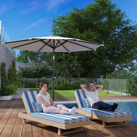 Ombrellone da giardino Ø292x252 cm con luci LED solari, inclinazione regolabile e meccanismo a manovella per patio e terrazzo, colore crema. (1/5)
