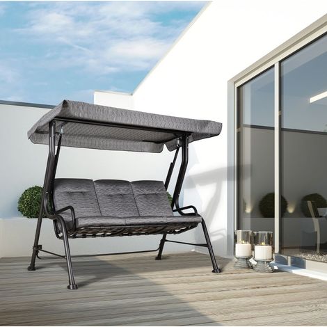 Balancelle de jardin 200/120/170 cm noire en acier avec toit pare-soleil réglable 3 places (1/5)