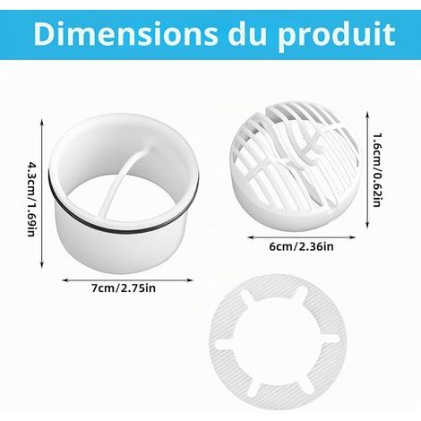 Filtre à Cheveux + Tuyau Plongeur pour Douche - Compatible avec bonde d'écoulement 6960, 6963, 6961, 6962, Filtre à Cheveux et Attrape-Cheveux (1/2)