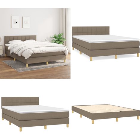 Sommier à lattes de lit avec matelas Taupe 140x190 cm Tissu - Sommier - Matelas à ressorts ensachés
