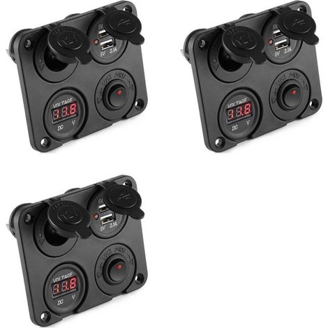 Adecuado para panel de interruptores de voltímetro con cargador de doble toma USB de 3 puertos de 12V-24V para automóviles/embarcaciones, aplicable a vehículos, automóviles, barcos y casas rodantes.