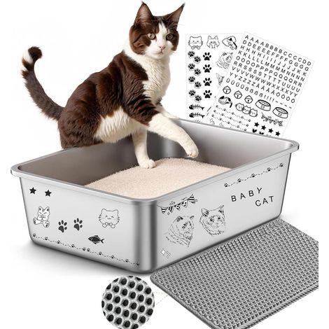 XXL Edelstahl Katzentoilette 50x35x20cm, geruchsfrei, leicht zu reinigen (1/5)