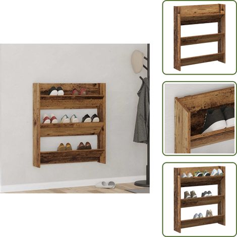 vidaXL Schuhregal Wandmontage Altholz-Optik 80x18x90 cm Holzwerkstoff