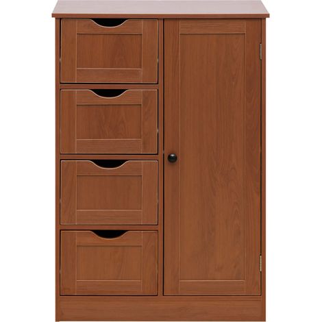 Mobili Rebecca – Meuble de salle de bain moderne 4 tiroirs 1 porte en aggloméré plaqué marron – Dimensions H 82 x L 56 x P 30 cm – Pour espaces humides (1/5)