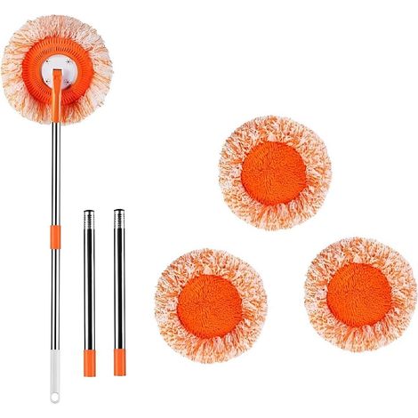 Juego de 4 fregonas giratorias de 360° con 4 mangos extraíbles y 4 cabezales intercambiables, fregonas redondas de microfibra ajustables. (1/5)