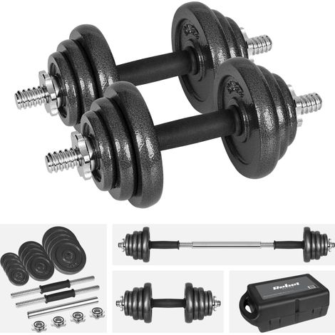 Verstellbare Gusseisen-Hanteln im Koffer mit Stange, Set 20 kg Rebel, massiv (1/5)