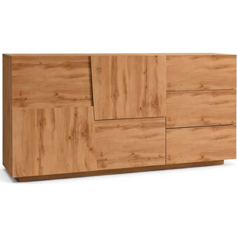 Credenza 2 Ante 3 Cassetti Madia in Legno Nobilitato Rovere Wotan