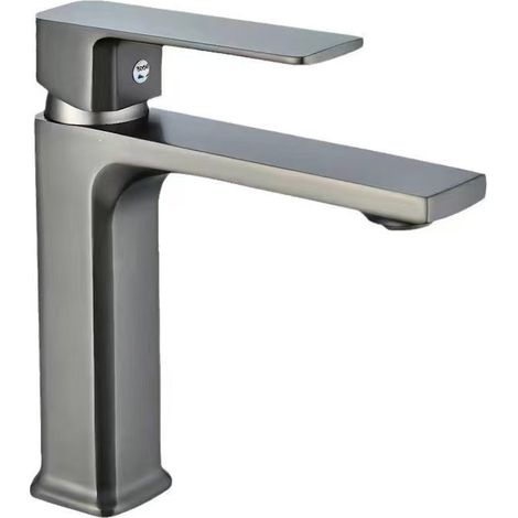 Robinet de lavabo en alliage de laiton, eau chaude et froide, meuble-lavabo, robinet monotrou anti-éclaboussures - gris anthracite, profil bas