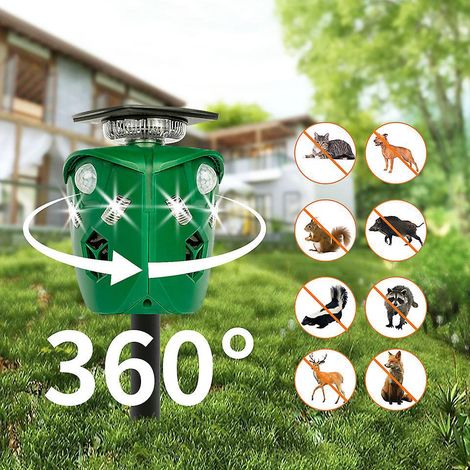 Solarbetriebenes Tierabwehrgerät mit Bewegungssensor, Ultraschall-Katzenabwehrgerät für den Außenbereich, wasserdichtes Hirsch- und Kaninchenabwehrgerät für den Garten, wehrt Hunde, Waschbären usw. ab