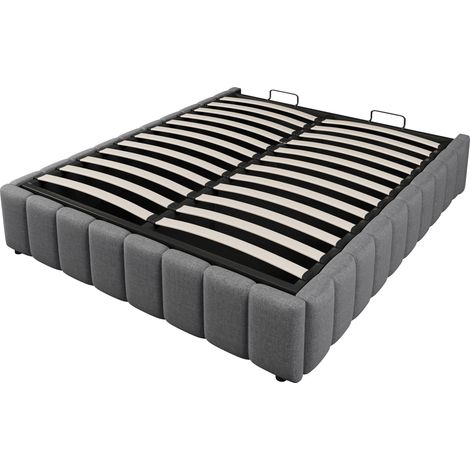Lit rembourré, 140200 cm, rangement hydraulique, sans tête de lit, sans matelas, gris (1/5)