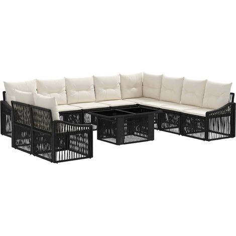 Conjunto de sofás de jardín 11 uds. Negro y Blanco Crema vidaXL (1/5)