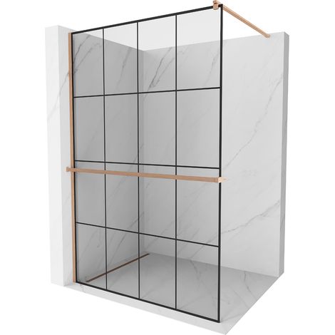 Mexen Kioto+ mampara de ducha con estante Walk-in 140 x 200 cm, rejilla negra, cobre cepillado - 800-140-121-65-77 (1/5)