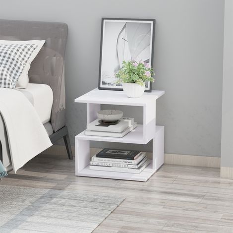Mesa de Centro Mesita de Noche Mesita Auxiliar de 2 Niveles con Estante de Almacenamiento para Salón 40x40x43cm Blanco (1/5)
