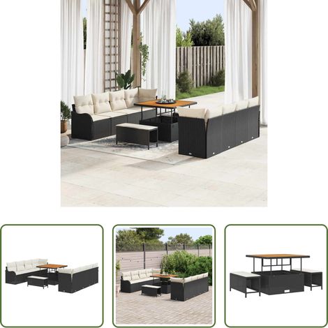 Mobilier extérieur - Ensemble de canapé de jardin avec coussin 11 pcs Noir polyrotin (1/5)